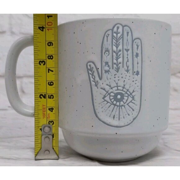 Hamsa Palmistry Wandering Moon Speckled Ceramic Coffee Mug Cup Stoneware Gray - Picture 9 of 10